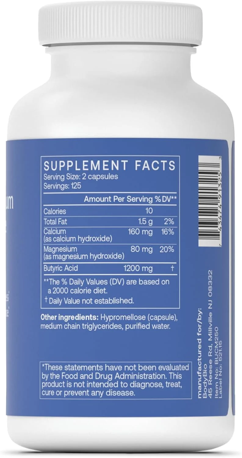 BodyBio بوتیرات + کلسیم + منیزیم | مکمل سلامت روده | 250 کپسول BodyBio بوتیرات + کلسیم + منیزیم | مکمل سلامت روده | 250 کپسول