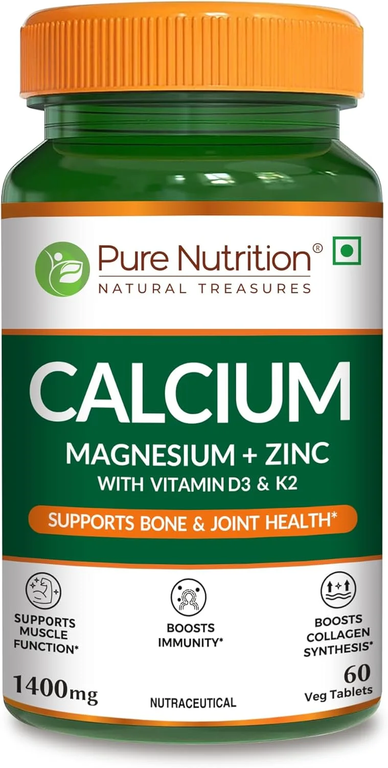 مکمل کلسیم، منیزیم و زینک Pure Nutrition به همراه ویتامین D3 و K2 (600 IU) برای زنان و مردان | پشتیبانی از سلامت استخوان و مفاصل | کمک به سلامت عضلات، تقویت سنتز کلاژن | 1400 میلی گرم - 60 قرص مکمل کلسیم، منیزیم و زینک Pure Nutrition به همراه ویتامین D3 و K2 (600 IU) برای زنان و مردان | پشتیبانی از سلامت استخوان و مفاصل | کمک به سلامت عضلات، تقویت سنتز کلاژن | 1400 میلی گرم - 60 قرص