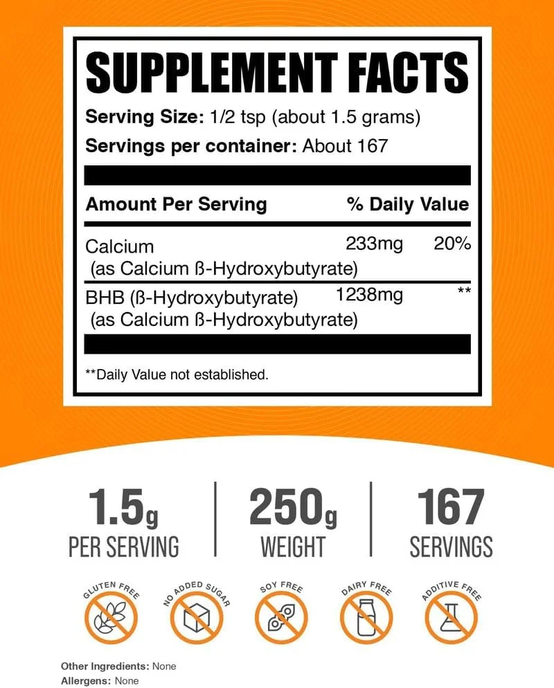 پودر کلسیم BHB BulkSupplements.com - ۲۵۰ گرم پودر کلسیم BHB BulkSupplements.com - ۲۵۰ گرم