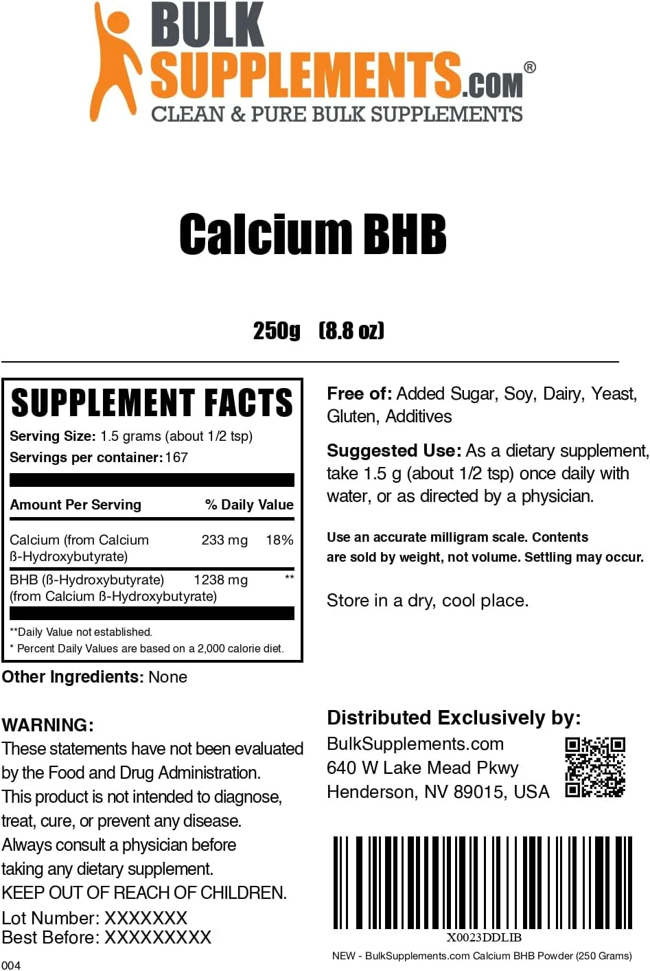 پودر کلسیم BHB BulkSupplements.com - ۲۵۰ گرم پودر کلسیم BHB BulkSupplements.com - ۲۵۰ گرم