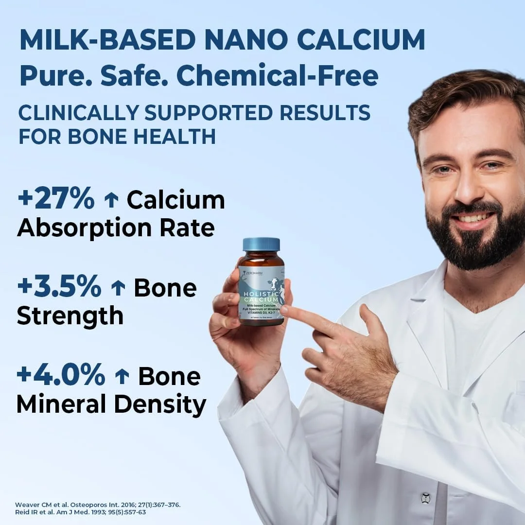 قرص کلسیم جامع ZEROHARM برای زنان و مردان - مکمل کلسیم بر پایه شیر با ویتامین D3، K2-7، منیزیم و فسفر - بهترین مکمل برای پشتیبانی از مفاصل و استحکام استخوان (60 قرص) قرص کلسیم جامع ZEROHARM برای زنان و مردان - مکمل کلسیم بر پایه شیر با ویتامین D3، K2-7، منیزیم و فسفر - بهترین مکمل برای پشتیبانی از مفاصل و استحکام استخوان (60 قرص)