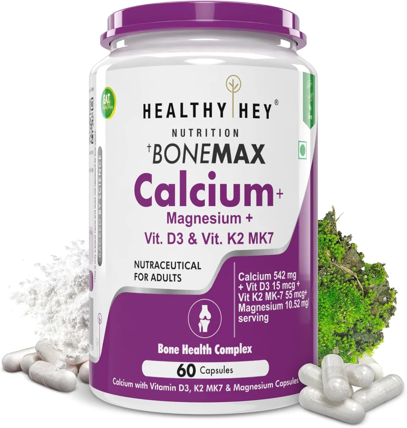 کپسول های گیاهی کلسیم وگان HealthyHey Nutrition با منیزیم، ویتامین D3 و ویتامین K2- Mk7 - BoneMax - کمپلکس سلامت استخوان - 60 عدد کپسول های گیاهی کلسیم وگان HealthyHey Nutrition با منیزیم، ویتامین D3 و ویتامین K2- Mk7 - BoneMax - کمپلکس سلامت استخوان - 60 عدد