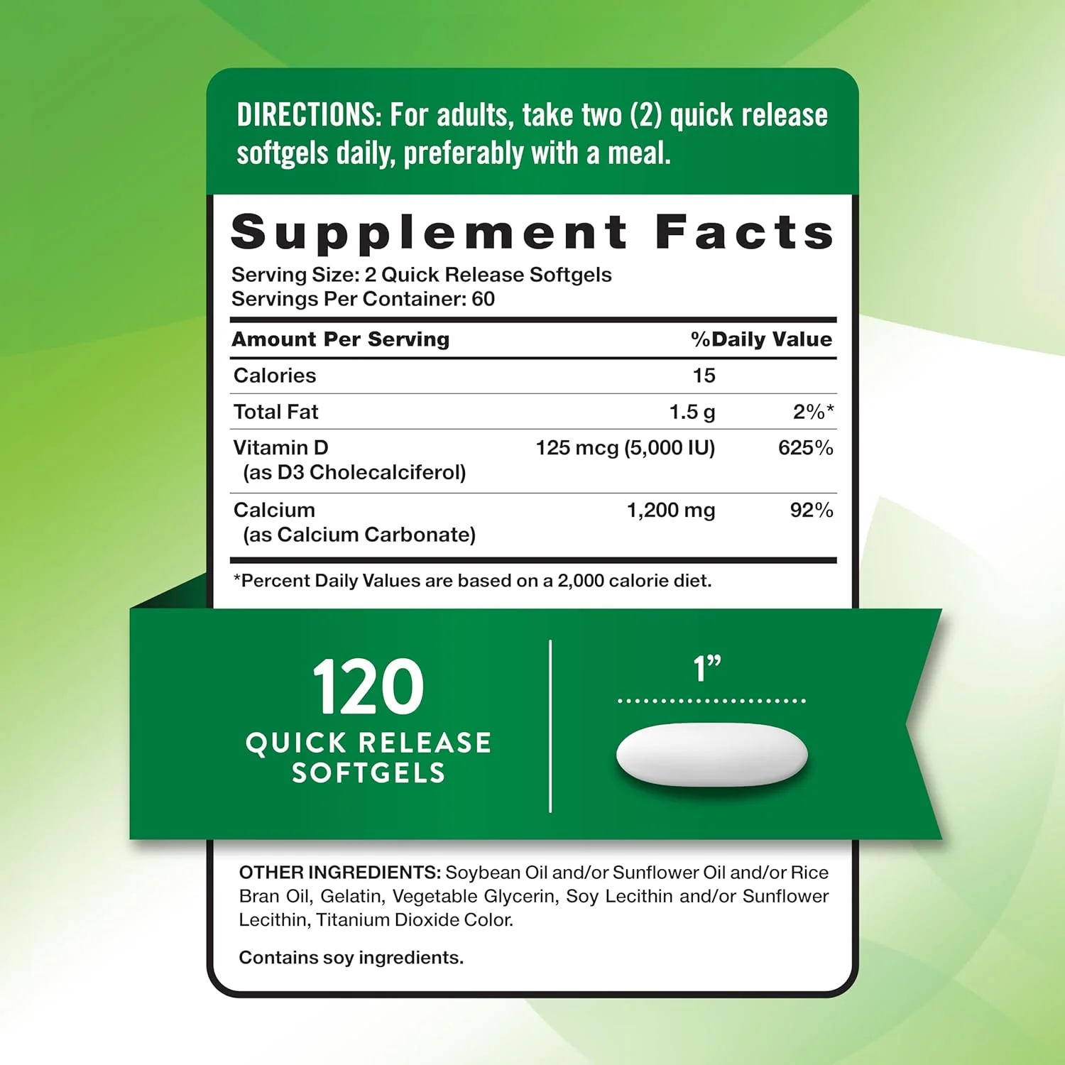 کلسیم قابل جذب 1200 میلی گرم Nature's Truth به همراه ویتامین D3 5000 واحد بین المللی | 120 سافت ژل | مکمل کربنات کلسیم | غیر GMO و بدون گلوتن کلسیم قابل جذب 1200 میلی گرم Nature's Truth به همراه ویتامین D3 5000 واحد بین المللی | 120 سافت ژل | مکمل کربنات کلسیم | غیر GMO و بدون گلوتن
