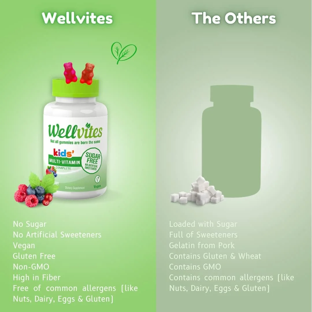 پاستیل مولتی ویتامین کودکان Wellvites - بدون شکر، وگان، غیر تراریخته - ویتامین های مخصوص کودکان - ویتامین A، D، B6، B12 و C - بدون شیرین کننده های مصنوعی، بدون گلوتن، بدون ژلاتین - 60 عدد (مصرف 30 روزه) پاستیل مولتی ویتامین کودکان Wellvites - بدون شکر، وگان، غیر تراریخته - ویتامین های مخصوص کودکان - ویتامین A، D، B6، B12 و C - بدون شیرین کننده های مصنوعی، بدون گلوتن، بدون ژلاتین - 60 عدد (مصرف 30 روزه)