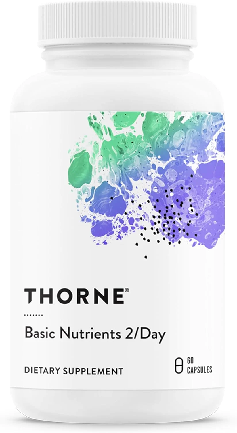 THORNE Basic Nutrients 2/Day - مولتی ویتامین روزانه جامع با فراهمی زیستی مطلوب - فرمول ویتامین و مواد معدنی - فاقد گلوتن، لبنیات و سویا - 60 کپسول - 30 سروینگ THORNE Basic Nutrients 2/Day - مولتی ویتامین روزانه جامع با فراهمی زیستی مطلوب - فرمول ویتامین و مواد معدنی - فاقد گلوتن، لبنیات و سویا - 60 کپسول - 30 سروینگ