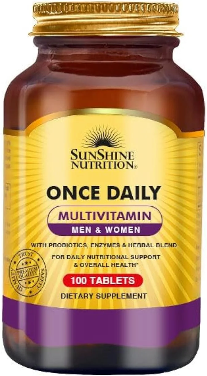 Sunshine Nutrition Once Daily Multivitamin Men & Women | With Probiotics, Enzyme & Herbal Blend | To Supports Immune Health | Overall Health | Digestive Health | 100 Tablets Sunshine Nutrition Once Daily Multivitamin Men & Women | With Probiotics, Enzyme & Herbal Blend | To Supports Immune Health | Overall Health | Digestive Health | 100 Tablets