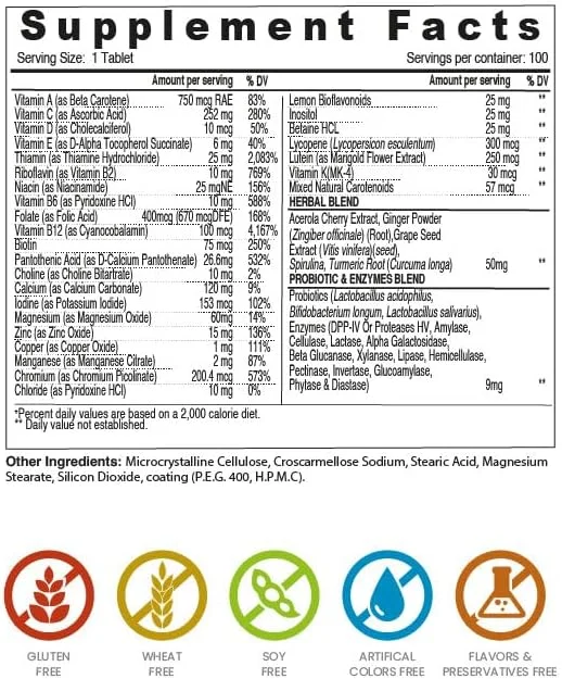 مولتی ویتامین روزانه سان شاین نوتریشن برای آقایان و بانوان بالای 50 سال | حاوی پروبیوتیک، آنزیم و ترکیبات گیاهی | 100 عدد قرص مولتی ویتامین روزانه سان شاین نوتریشن برای آقایان و بانوان بالای 50 سال | حاوی پروبیوتیک، آنزیم و ترکیبات گیاهی | 100 عدد قرص
