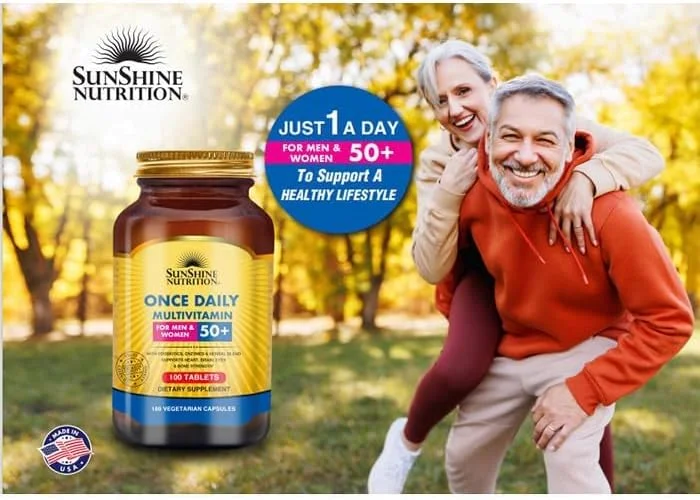 مولتی ویتامین روزانه سان شاین نوتریشن برای آقایان و بانوان بالای 50 سال | حاوی پروبیوتیک، آنزیم و ترکیبات گیاهی | 100 عدد قرص مولتی ویتامین روزانه سان شاین نوتریشن برای آقایان و بانوان بالای 50 سال | حاوی پروبیوتیک، آنزیم و ترکیبات گیاهی | 100 عدد قرص