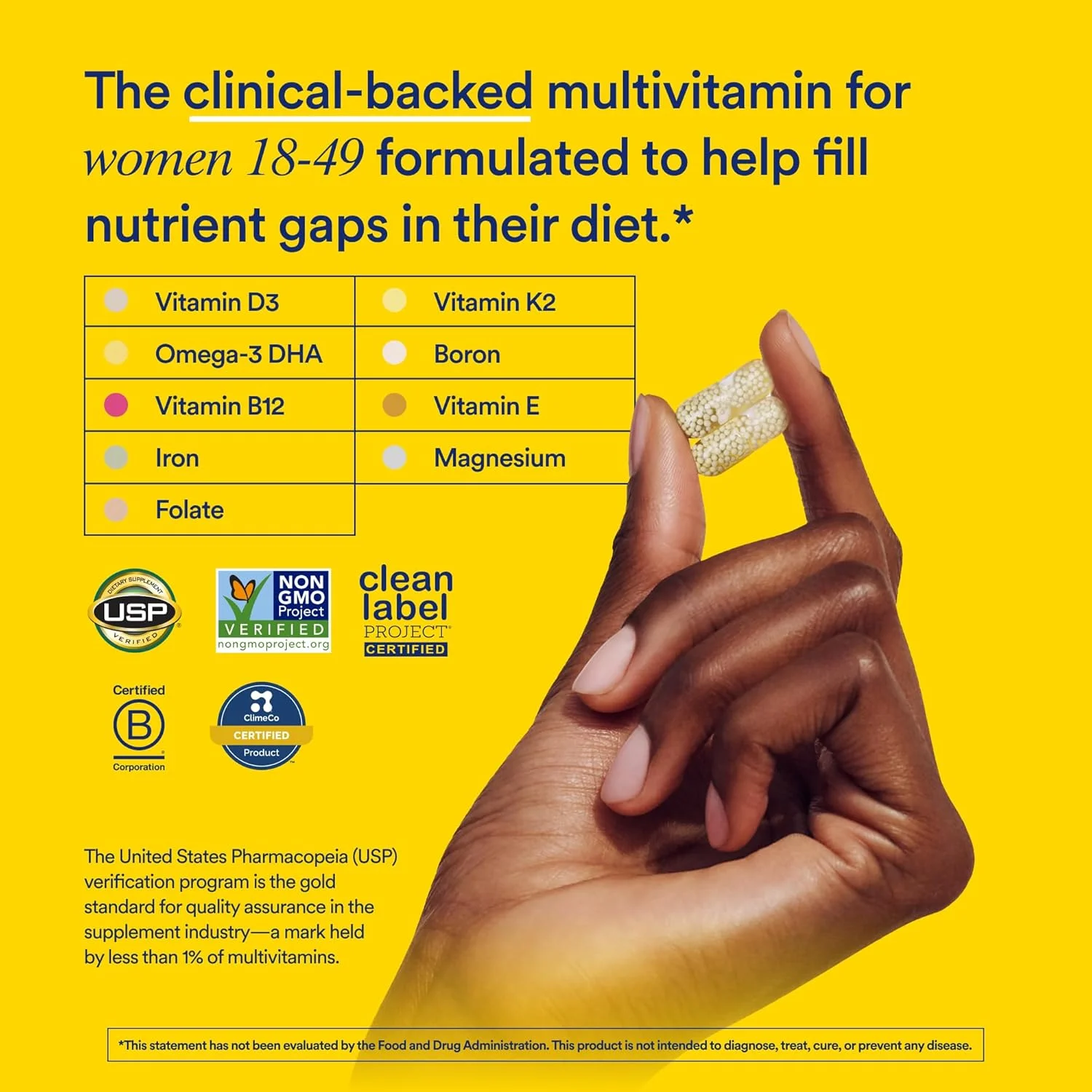 مولتی ویتامین Ritual برای زنان 18+ حاوی ویتامین D3 برای حمایت از سیستم ایمنی، امگا 3 DHA وگان، B12، آهن، بدون گلوتن، غیر GMO، دارای تاییدیه USP، تامین 30 روزه، 60 کپسول