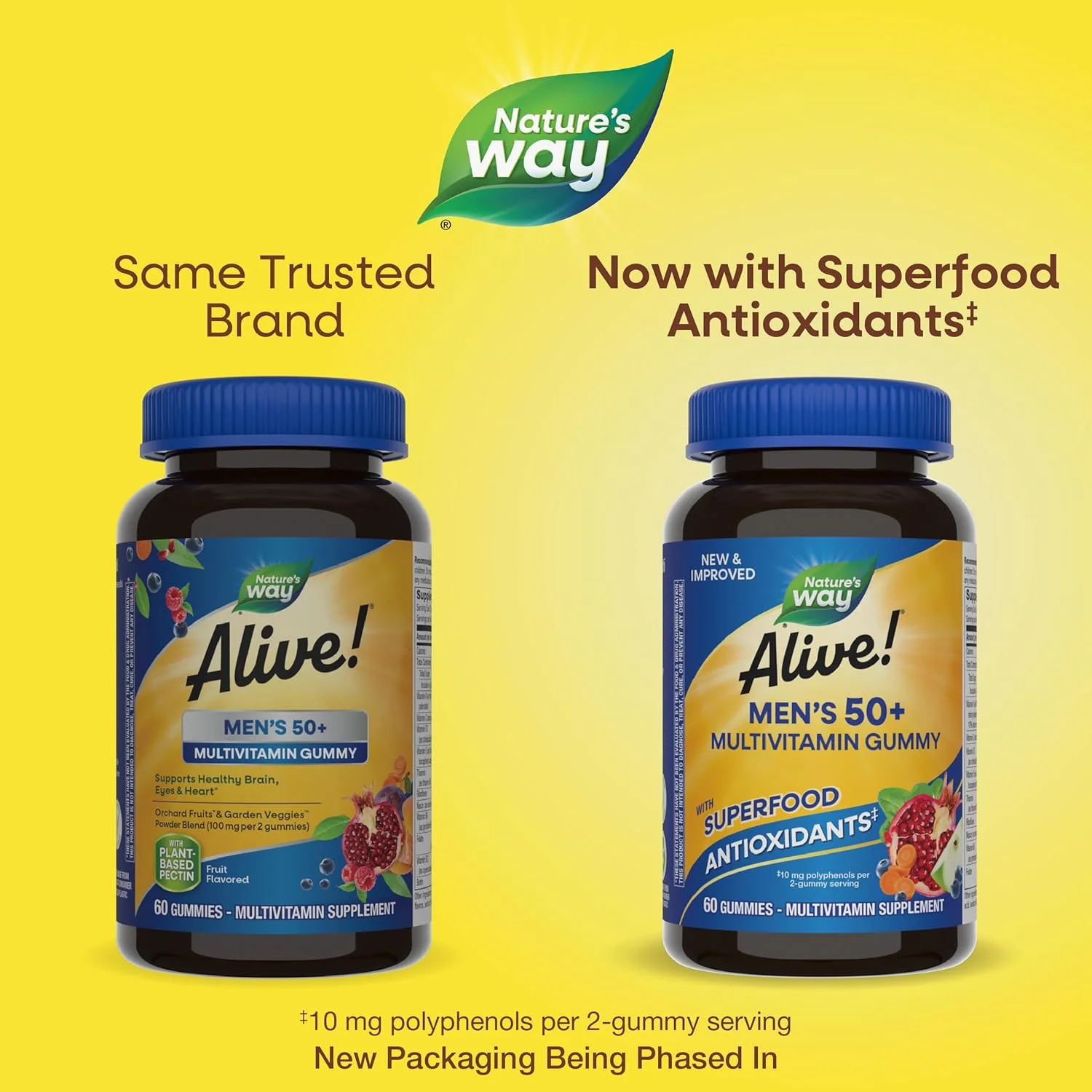 مولتی ویتامین آقایان بالای 50 سال Nature's Way Alive، 60 پاستیل | پشتیبانی از سلامت مغز، چشم و قلب | مخلوط میوه های باغ و سبزیجات | طعم میوه | 100 میلی گرم در هر وعده 2 پاستیلی مکمل غذایی