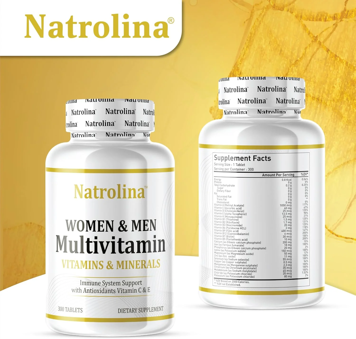 مولتی ویتامین بزرگسالان ناترولینا برای مردان و زنان 300 قرص حاوی مواد معدنی و ویتامین های متعدد | پشتیبانی از سیستم ایمنی با ویتامین های آنتی اکسیدانی C و E، انرژی و متابولیسم | پشتیبانی تغذیه ای روزانه مولتی ویتامین بزرگسالان ناترولینا برای مردان و زنان 300 قرص حاوی مواد معدنی و ویتامین های متعدد | پشتیبانی از سیستم ایمنی با ویتامین های آنتی اکسیدانی C و E، انرژی و متابولیسم | پشتیبانی تغذیه ای روزانه