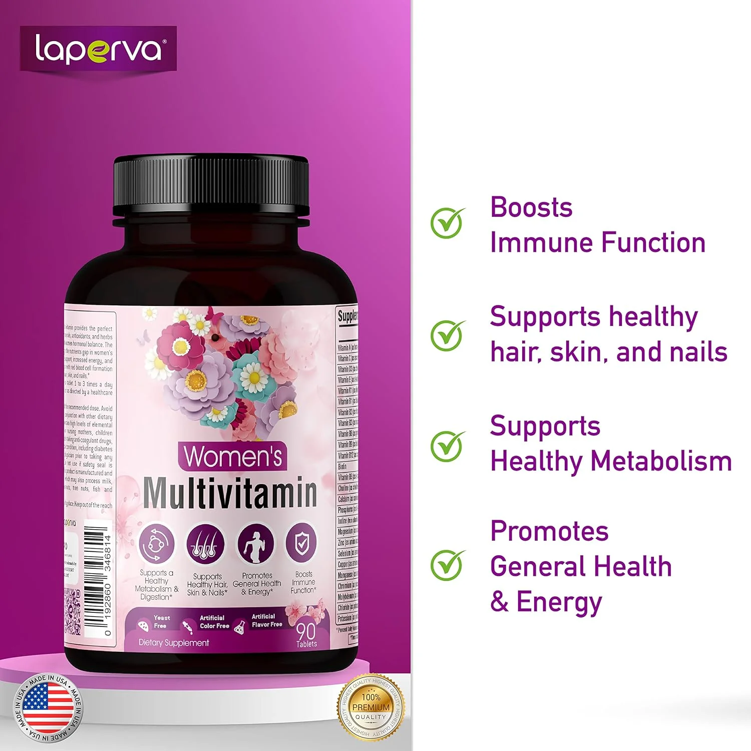 مولتی ویتامین بانوان لاپروا برای تقویت سیستم ایمنی، افزایش سطح انرژی، هوشیاری ذهنی، پشتیبانی از سلامت مو، پوست و ناخن، کمک به تشکیل گلبول های قرمز خون، 90 قرص مولتی ویتامین بانوان لاپروا برای تقویت سیستم ایمنی، افزایش سطح انرژی، هوشیاری ذهنی، پشتیبانی از سلامت مو، پوست و ناخن، کمک به تشکیل گلبول های قرمز خون، 90 قرص