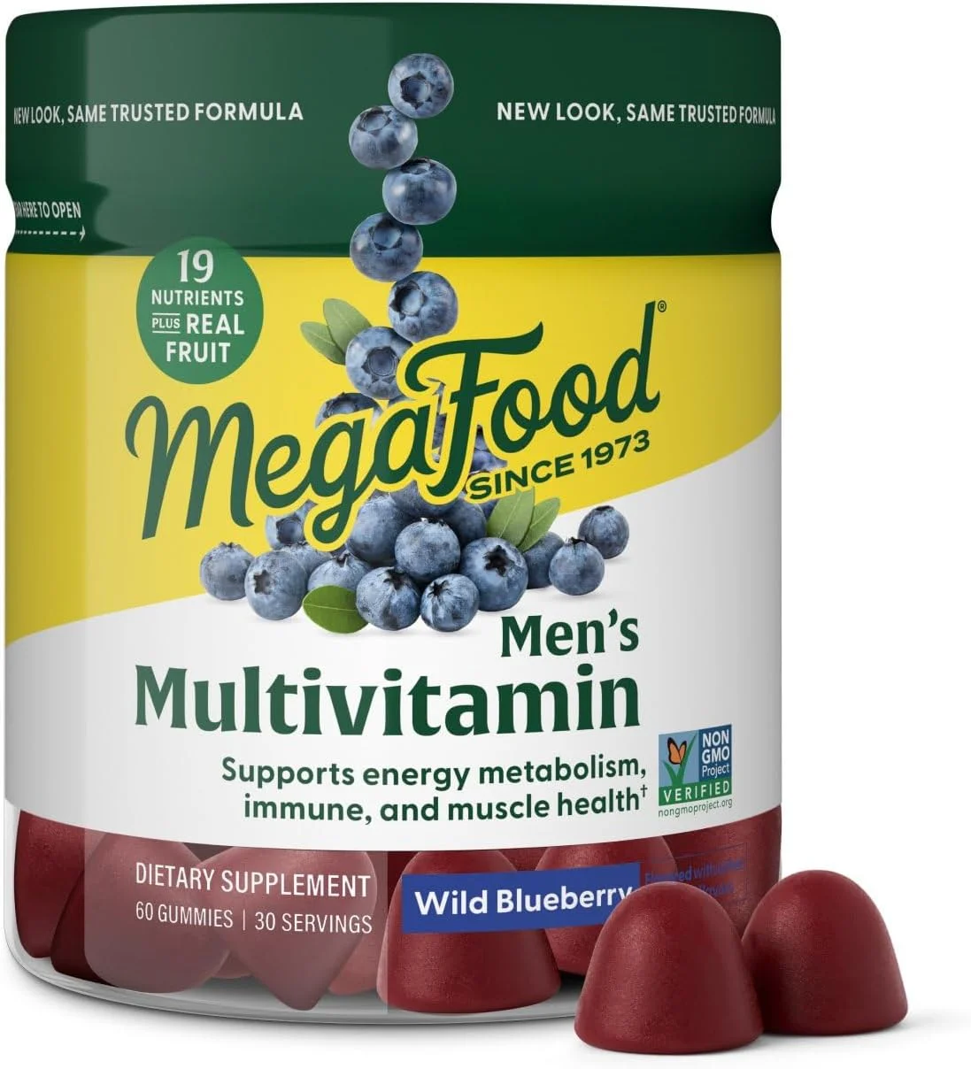 MegaFood Men's Multi - Multivitamin for Men - Gummy Vitamins For Men - Vitamin C, Vitamin D, Zinc, Vitamin B12 - Immune Support - Vegetarian Supplement - Wild Blueberry - 60 Gummies (30 Servings)