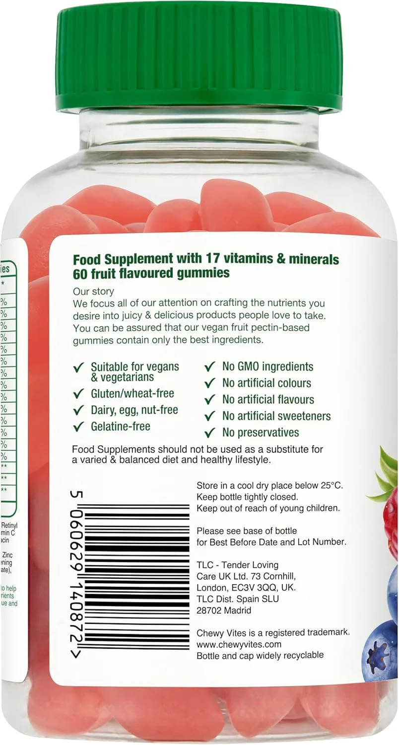 Chewy Vites Women | مولتی ویتامین 60 پاستیلی | 17 ماده مغذی ضروری مخصوص بانوان | حاوی بیوتین با قدرت بالا و روغن گل پامچال | آب میوه طبیعی | وگان | 2 عدد در روز