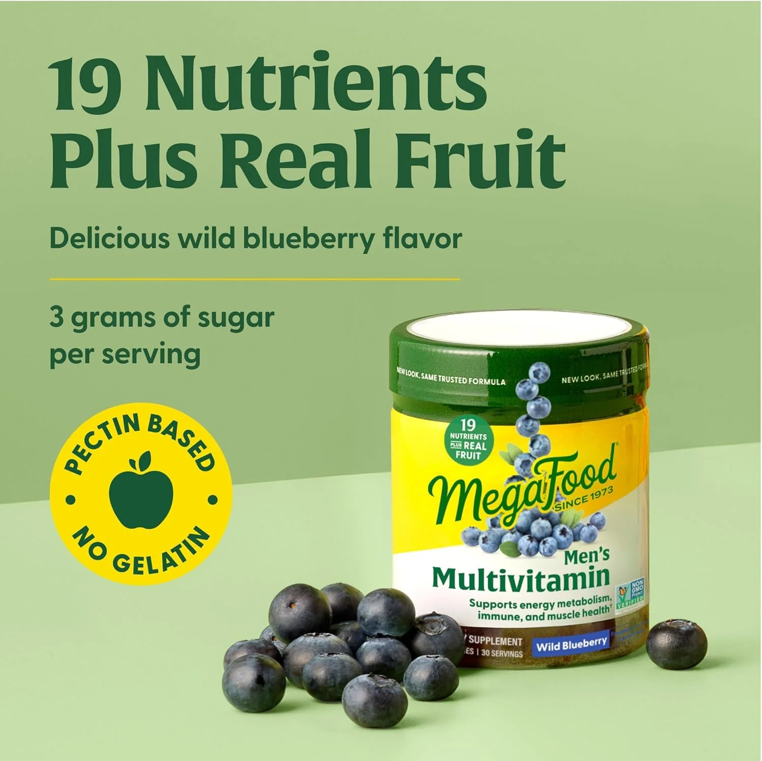 MegaFood Men's Multi - Multivitamin for Men - Gummy Vitamins For Men - Vitamin C, Vitamin D, Zinc, Vitamin B12 - Immune Support - Vegetarian Supplement - Wild Blueberry - 60 Gummies (30 Servings)