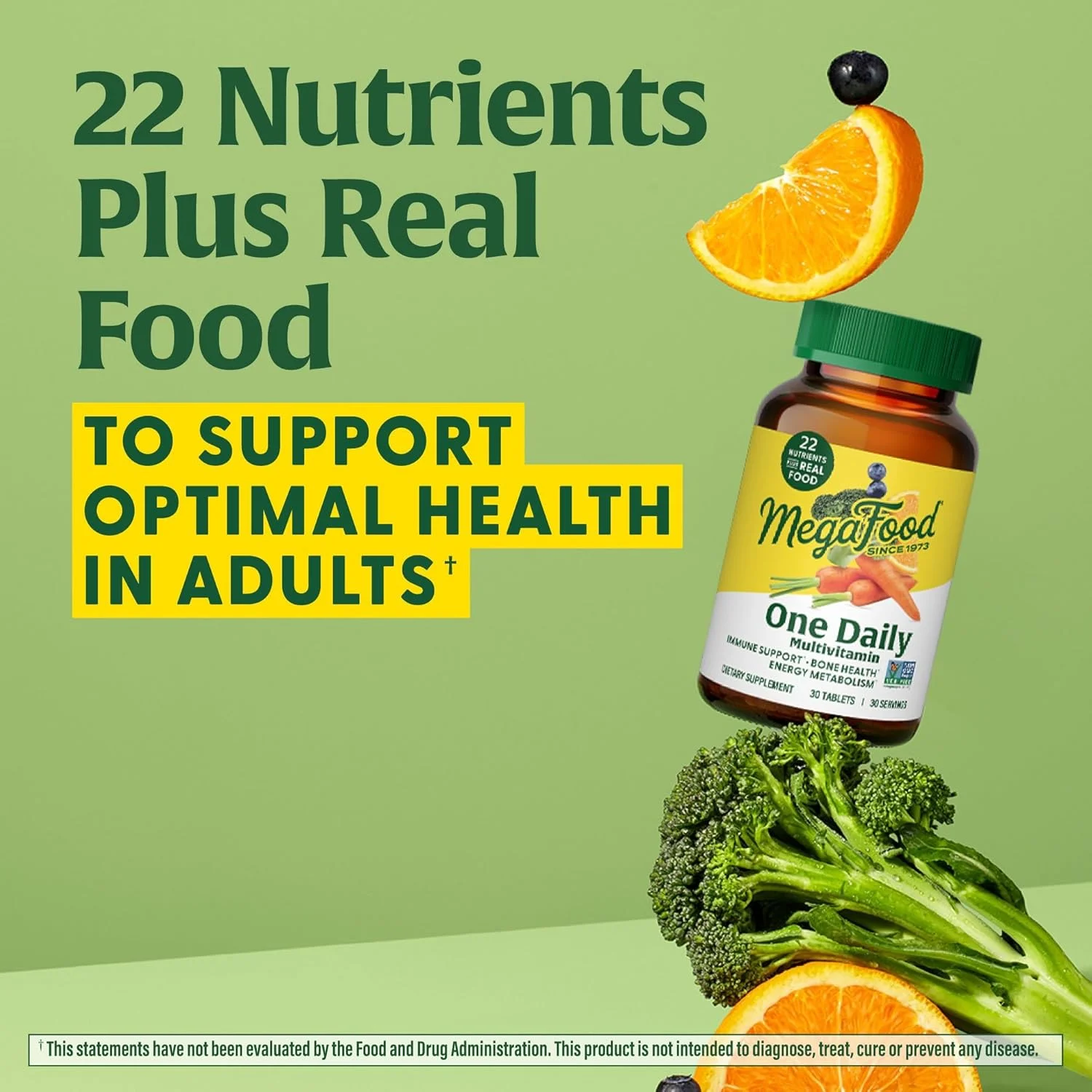 مولتی ویتامین روزانه مگا فود - مولتی ویتامین برای زنان و مردان - با غذای واقعی - مکمل حمایت از سیستم ایمنی - ویتامین C و ویتامین B - سلامت استخوان - متابولیسم انرژی - گیاهی، غیر GMO (30 قرص)