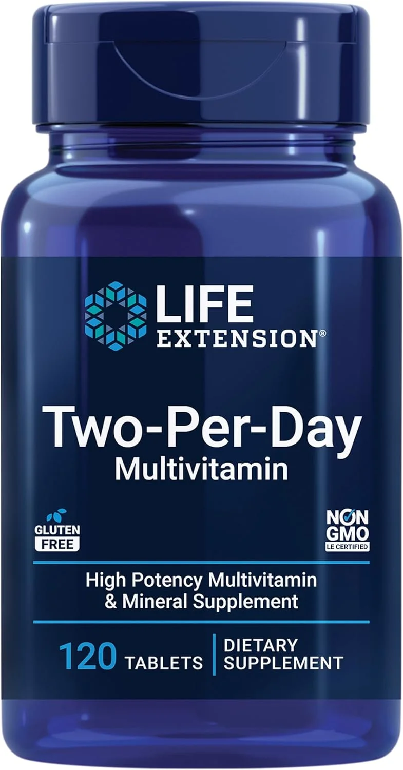 مکمل مولتی ویتامین و مواد معدنی با قدرت بالا Life Extension Two-Per-Day - ویتامین ها، مواد معدنی، عصاره های گیاهی، کوئرستین، فولات 5-MTHF و موارد دیگر - بدون گلوتن - غیر GMO - 120 قرص