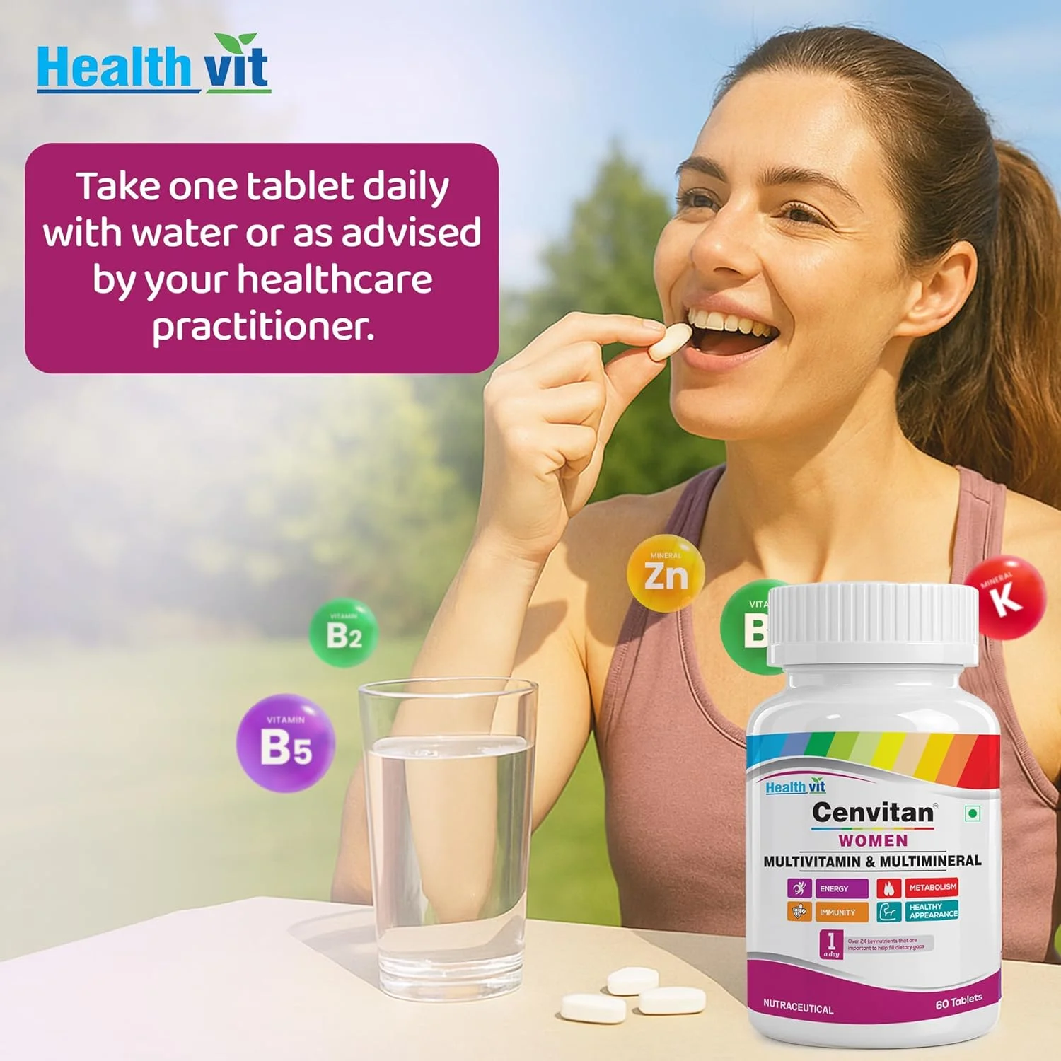 قرص های مولتی ویتامین و مولتی مینرال مخصوص بانوان Healthvit Cenvitan - 60 عدد قرص های مولتی ویتامین و مولتی مینرال مخصوص بانوان Healthvit Cenvitan - 60 عدد