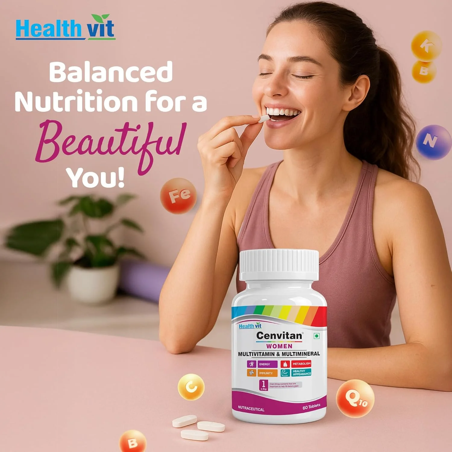قرص های مولتی ویتامین و مولتی مینرال مخصوص بانوان Healthvit Cenvitan - 60 عدد قرص های مولتی ویتامین و مولتی مینرال مخصوص بانوان Healthvit Cenvitan - 60 عدد