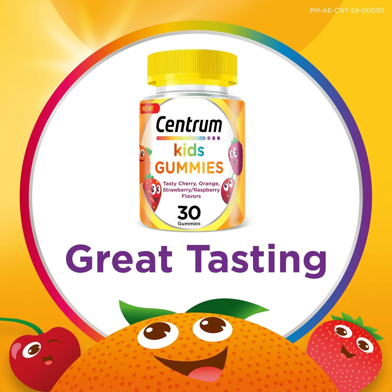 سنتروم MultiGummies، مولتی ویتامین برای کودکان، با ویتامین C، ویتامین D، ویتامین E، طعم پرتقال و توت مخلوط [بسته بندی ممکن است متفاوت باشد]، روزانه یک پاستیل، 30 پاستیل