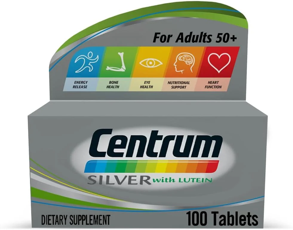 Centrum Silver 50 Plus، مولتی ویتامین، لوتئین، با ویتامین C، ویتامین D، روی و ویتامین B کمپلکس، منیزیم و سایر مواد، تقویت سلامت قلب، تقویت ایمنی، 100 قرص Centrum Silver 50 Plus، مولتی ویتامین، لوتئین، با ویتامین C، ویتامین D، روی و ویتامین B کمپلکس، منیزیم و سایر مواد، تقویت سلامت قلب، تقویت ایمنی، 100 قرص