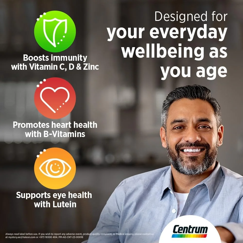 Centrum Silver 50 Plus، مولتی ویتامین، لوتئین، با ویتامین C، ویتامین D، روی و ویتامین B کمپلکس، منیزیم و سایر مواد، تقویت سلامت قلب، تقویت ایمنی، 100 قرص Centrum Silver 50 Plus، مولتی ویتامین، لوتئین، با ویتامین C، ویتامین D، روی و ویتامین B کمپلکس، منیزیم و سایر مواد، تقویت سلامت قلب، تقویت ایمنی، 100 قرص
