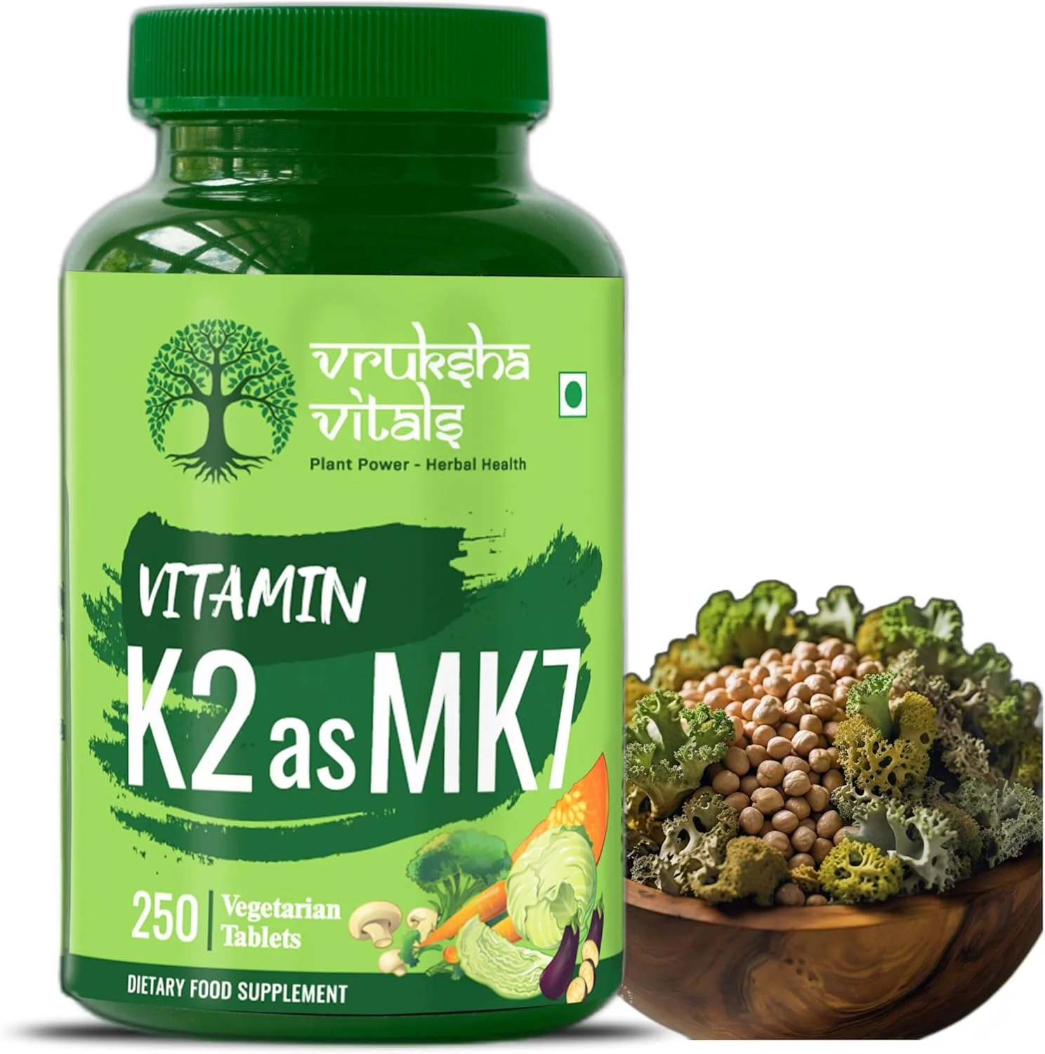 ورکشا ویتالز ویتامین K2 به شکل MK7، 55 میکروگرم در هر قرص - 250 قرص - مکمل گیاهی ویتامین K کپسول/قرص