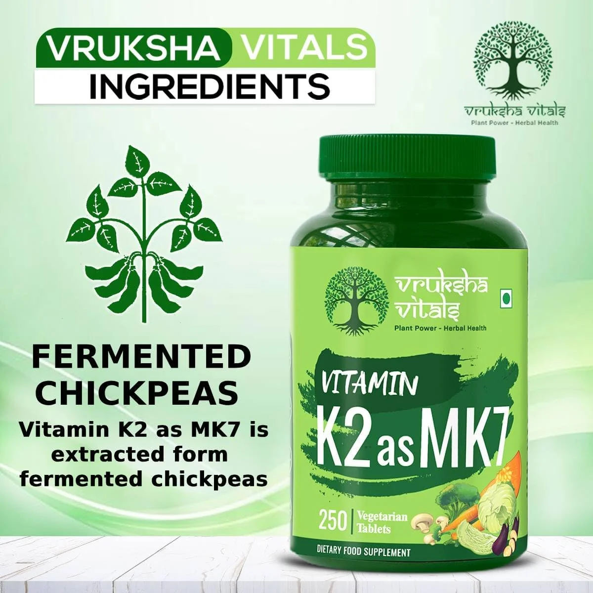 ورکشا ویتالز ویتامین K2 به شکل MK7، 55 میکروگرم در هر قرص - 250 قرص - مکمل گیاهی ویتامین K کپسول/قرص