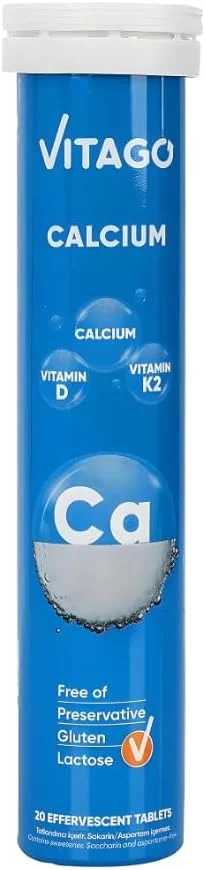 قرص جوشان کلسیم ویتاگو، ویتامین D3، K2، کلسیم با جذب بالا، استخوان ها و دندان های قوی - 20 عدد