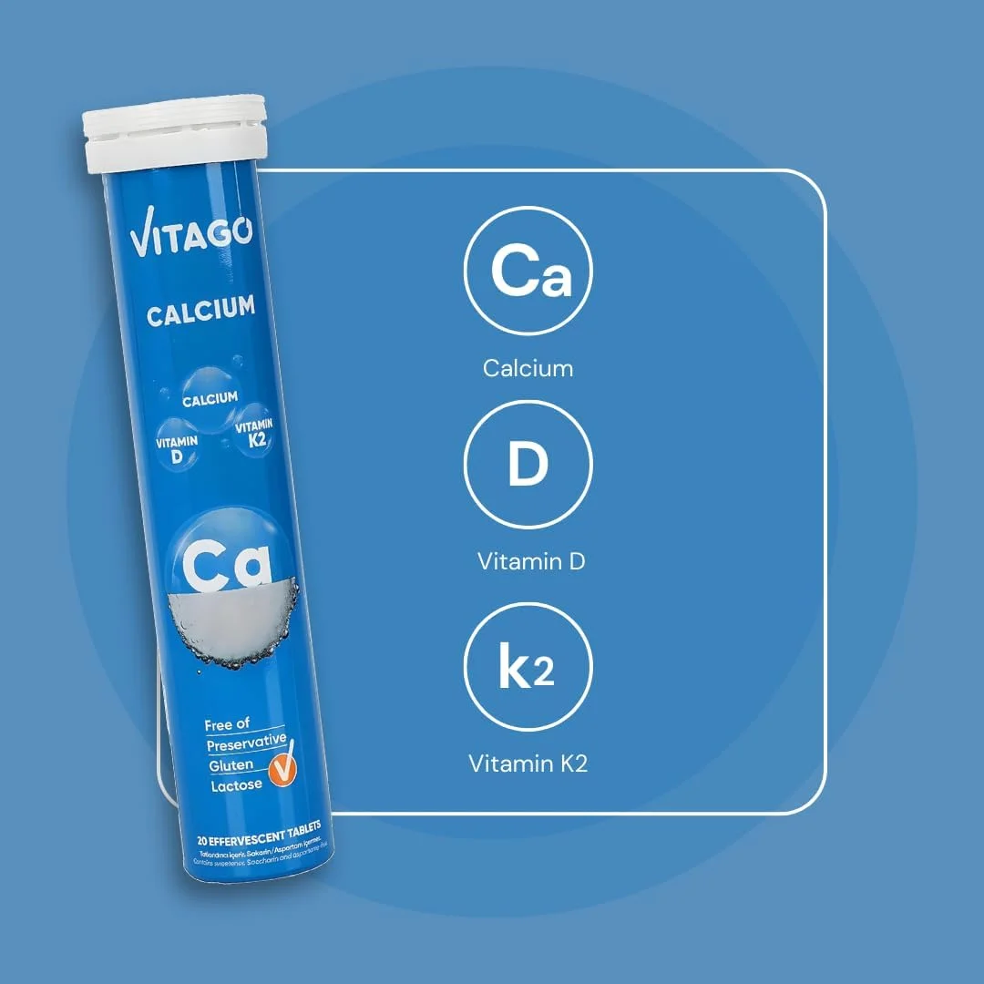 قرص جوشان کلسیم ویتاگو، ویتامین D3، K2، کلسیم با جذب بالا، استخوان ها و دندان های قوی - 20 عدد