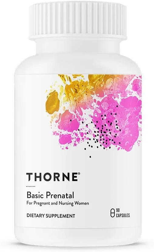 THORNE Basic Prenatal - مولتی ویتامین فولات با تحقیقات کامل برای زنان باردار و شیرده شامل 18 ویتامین و مواد معدنی به همراه کولین - 90 کپسول - 30 سروینگ