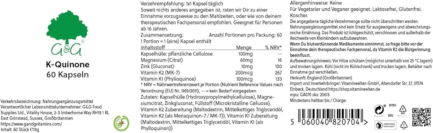 ویتامین های جی اند جی K-Quinone - K1 و K2 - 60 کپسول گیاهی ویتامین های جی اند جی K-Quinone - K1 و K2 - 60 کپسول گیاهی