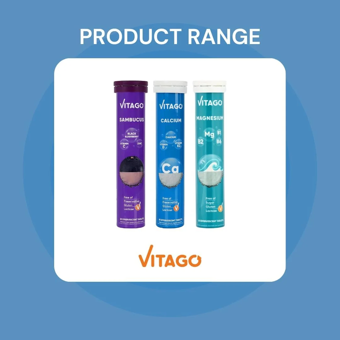 قرص جوشان کلسیم ویتاگو، ویتامین D3، K2، کلسیم با جذب بالا، استخوان ها و دندان های قوی - 20 عدد