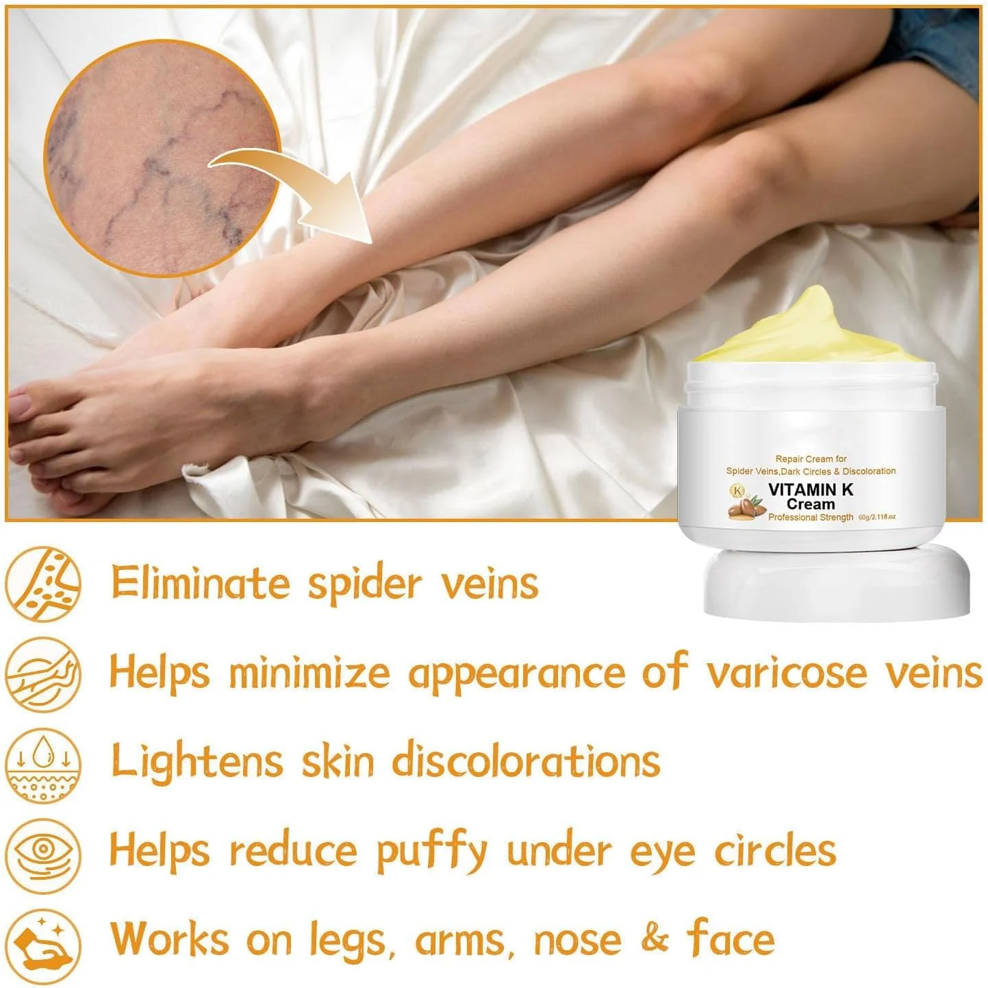 کرم معجزه آسای رگ های واریسی حاوی ویتامین K، درمان تسکین دهنده رگ ها برای پاها و صورت، کاهش دهنده ظاهر رگ های واریسی و عنکبوتی، صاف کننده پوست (2 عدد) کرم معجزه آسای رگ های واریسی حاوی ویتامین K، درمان تسکین دهنده رگ ها برای پاها و صورت، کاهش دهنده ظاهر رگ های واریسی و عنکبوتی، صاف کننده پوست (2 عدد)