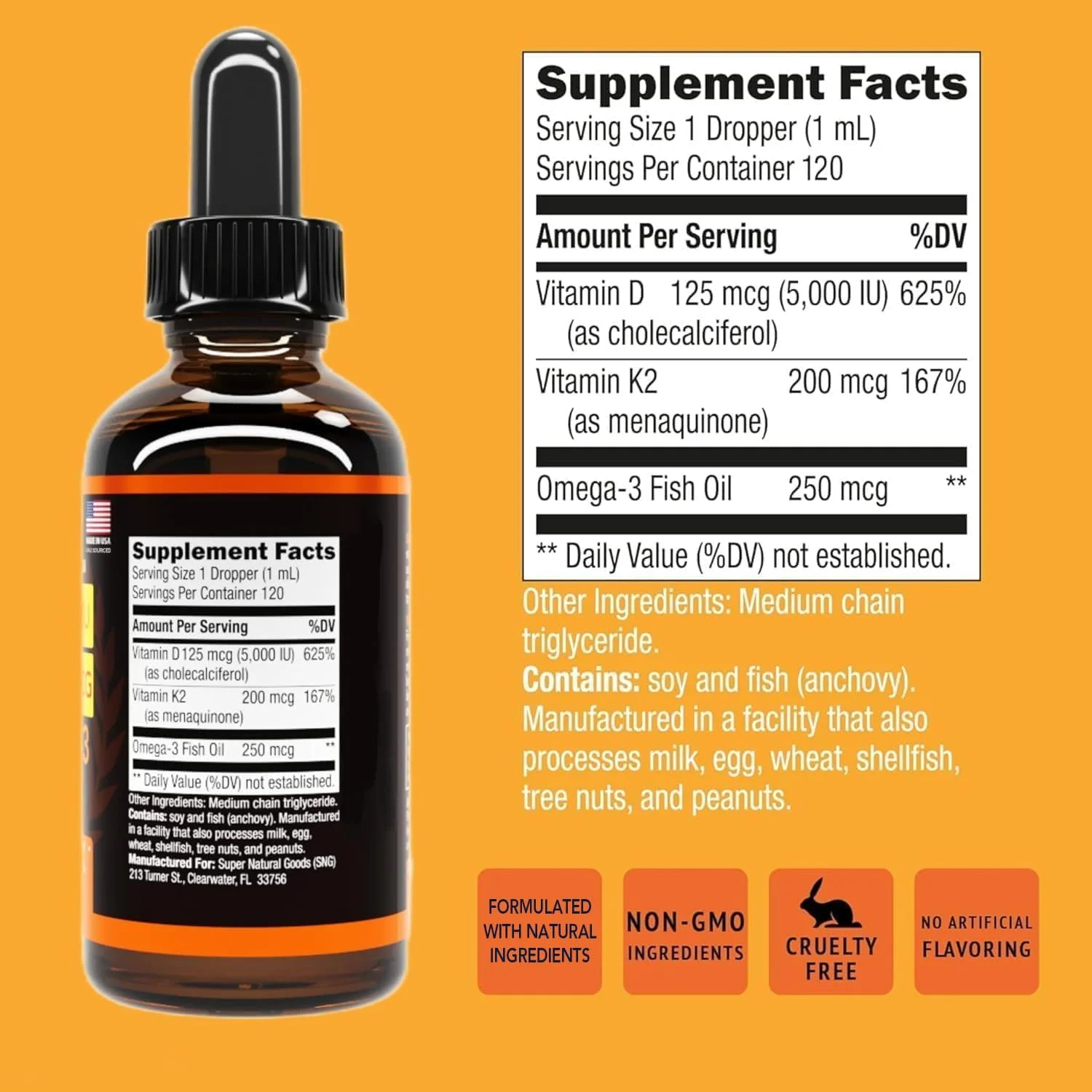 قطره مایع ویتامین D3 K2 5000 IU (120 میلی لیتر) حداکثر قدرت ویتامین D، K، روغن MCT و امگا 3 مکمل حمایت از استخوان، قلب، مفاصل و عضلات. فرمول جذب سریع. فرمول 4 در 1 کمپلکس غیر GMO قطره مایع ویتامین D3 K2 5000 IU (120 میلی لیتر) حداکثر قدرت ویتامین D، K، روغن MCT و امگا 3 مکمل حمایت از استخوان، قلب، مفاصل و عضلات. فرمول جذب سریع. فرمول 4 در 1 کمپلکس غیر GMO