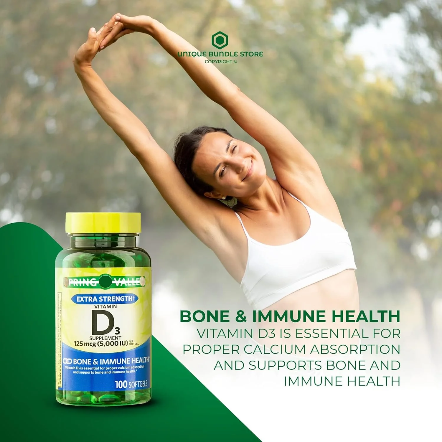 اسپرینگ ولی، سافت ژل های ویتامین D3، ویتامین D3 5000 IU، 100 عدد + جعبه قرص 7 روزه اسپرینگ ولی، سافت ژل های ویتامین D3، ویتامین D3 5000 IU، 100 عدد + جعبه قرص 7 روزه