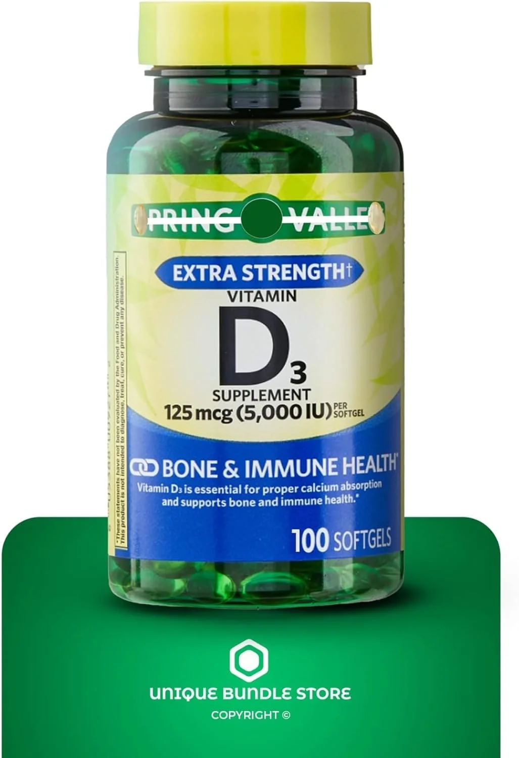 اسپرینگ ولی، سافت ژل های ویتامین D3، ویتامین D3 5000 IU، 100 عدد + جعبه قرص 7 روزه اسپرینگ ولی، سافت ژل های ویتامین D3، ویتامین D3 5000 IU، 100 عدد + جعبه قرص 7 روزه