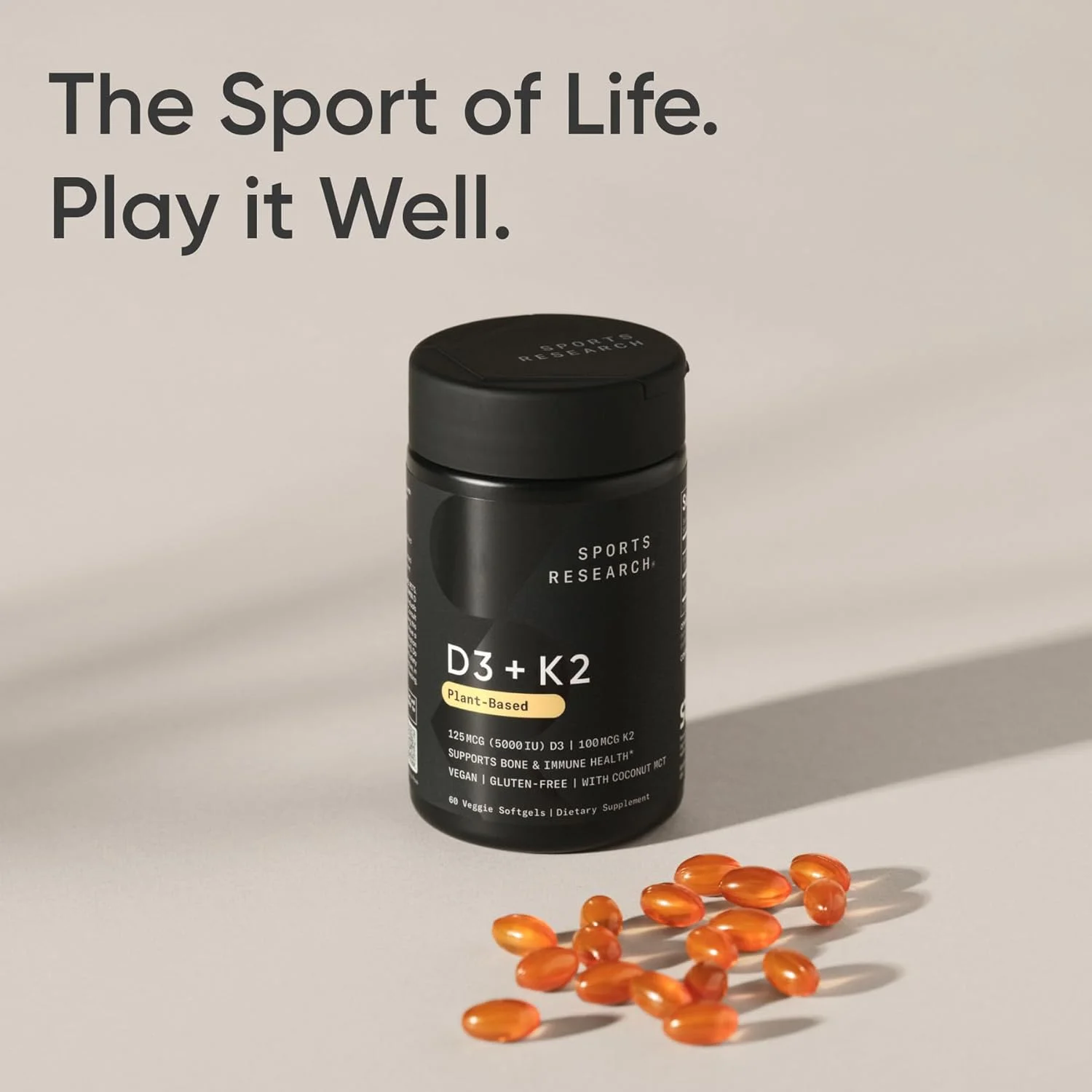 ویتامین K2 + D3 اسپورتس ریسرچ با روغن نارگیل ارگانیک برای جذب بهتر