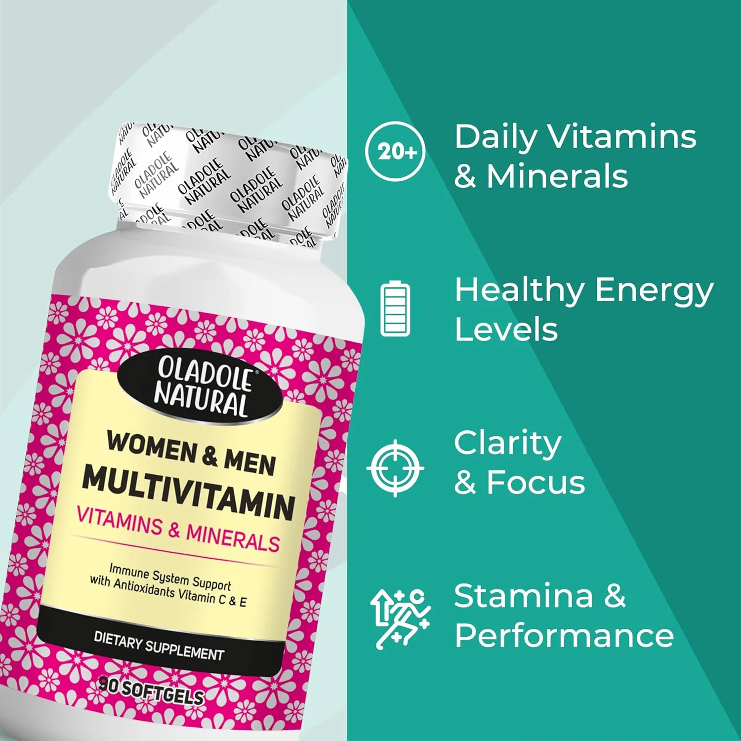 مولتی ویتامین طبیعی اولادل برای آقایان و بانوان، 90 سافت ژل | غنی شده با ویتامین A، C، D، E، K، B12، آهن، کلسیم، منیزیم، بیوتین، روی و ید | پشتیبانی از سیستم ایمنی با تقویت آنتی اکسیدانی مولتی ویتامین طبیعی اولادل برای آقایان و بانوان، 90 سافت ژل | غنی شده با ویتامین A، C، D، E، K، B12، آهن، کلسیم، منیزیم، بیوتین، روی و ید | پشتیبانی از سیستم ایمنی با تقویت آنتی اکسیدانی