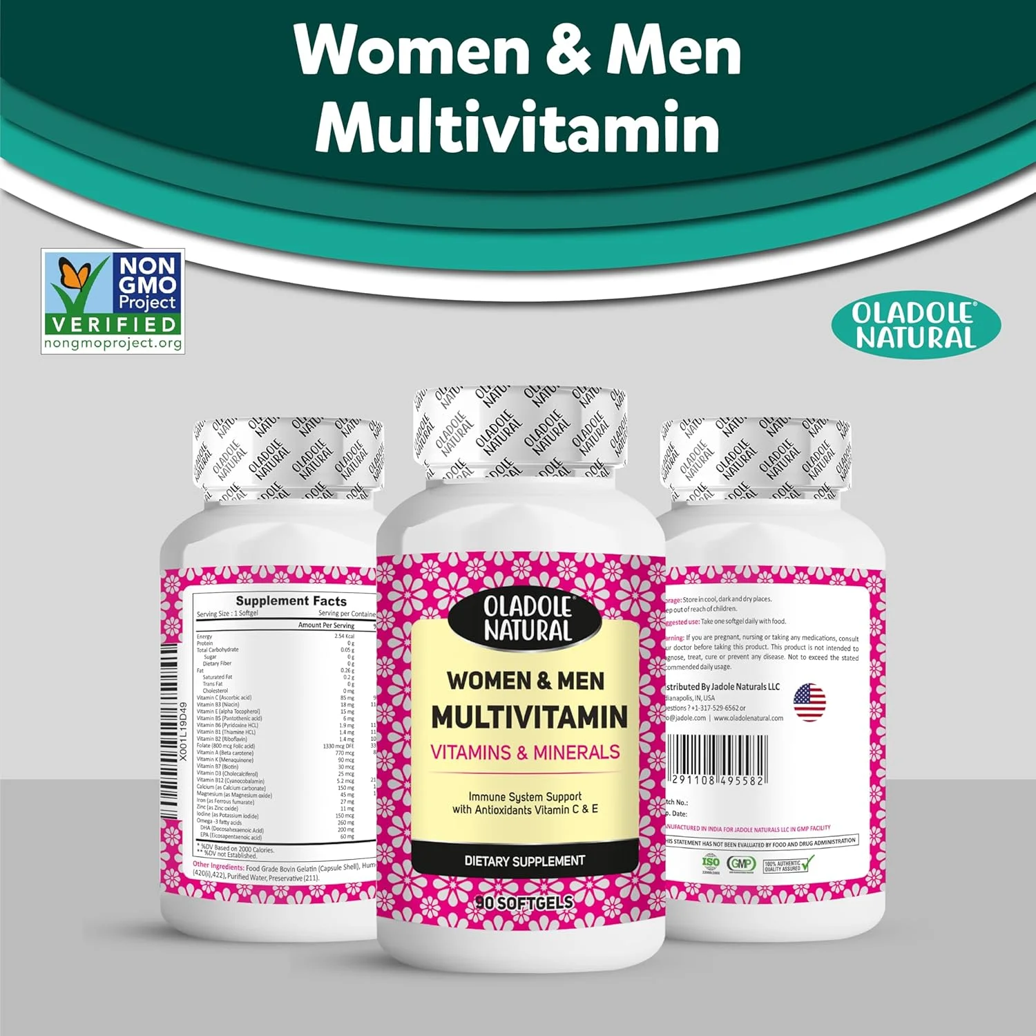 مولتی ویتامین طبیعی اولادل برای آقایان و بانوان، 90 سافت ژل | غنی شده با ویتامین A، C، D، E، K، B12، آهن، کلسیم، منیزیم، بیوتین، روی و ید | پشتیبانی از سیستم ایمنی با تقویت آنتی اکسیدانی مولتی ویتامین طبیعی اولادل برای آقایان و بانوان، 90 سافت ژل | غنی شده با ویتامین A، C، D، E، K، B12، آهن، کلسیم، منیزیم، بیوتین، روی و ید | پشتیبانی از سیستم ایمنی با تقویت آنتی اکسیدانی