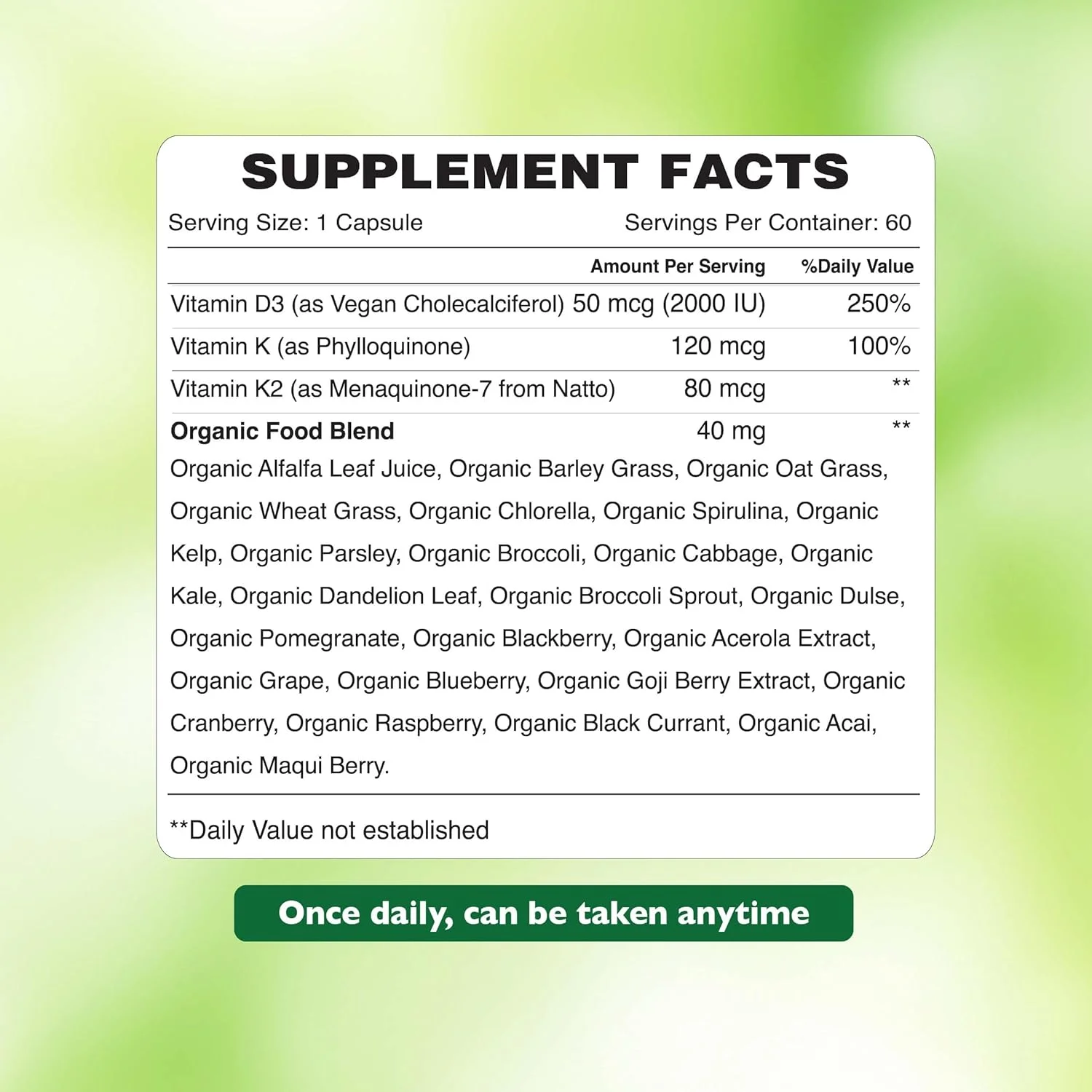 ویتامین D3 + K2 گیاهی ارگانیک Earth | پشتیبانی از سیستم ایمنی سالم | ساخته شده با ترکیبی هم افزایی از D3 از گلسنگ و K2 از ناتو | وگان، بدون گلوتن، تغذیه پاک | 60 کپسول ویتامین D3 + K2 گیاهی ارگانیک Earth | پشتیبانی از سیستم ایمنی سالم | ساخته شده با ترکیبی هم افزایی از D3 از گلسنگ و K2 از ناتو | وگان، بدون گلوتن، تغذیه پاک | 60 کپسول