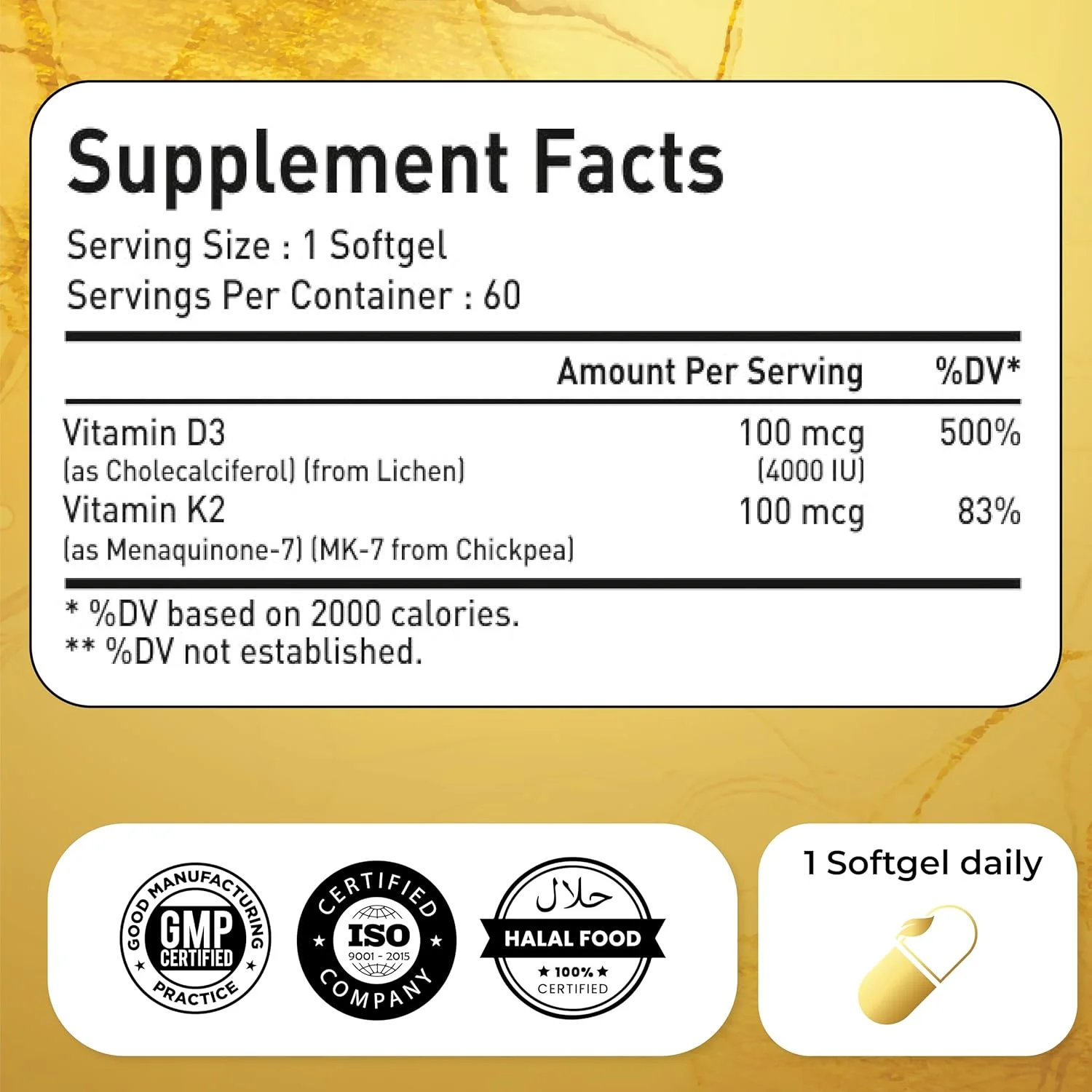 Natrolina Plant-Based Vitamin D3 + K2 Supplement - 60 Softgels | Enhances Immune Defense, Cardiovascular and Brain Health | Strengthens Bone Density, Muscle Function & Calcium Absorption | Non-GMO Natrolina Plant-Based Vitamin D3 + K2 Supplement - 60 Softgels | Enhances Immune Defense, Cardiovascular and Brain Health | Strengthens Bone Density, Muscle Function & Calcium Absorption | Non-GMO