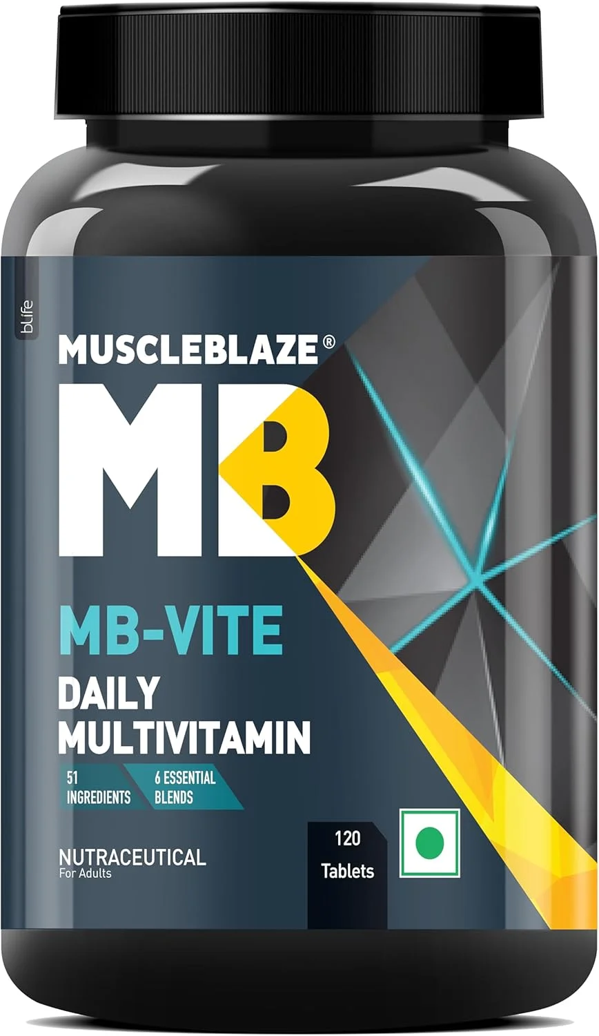 مولتی ویتامین MuscleBlaze MB-Vite با تقویت کننده های ایمنی و آنزیم های گوارشی، 100% RDA ویتامین C، D، روی، 120 قرص
