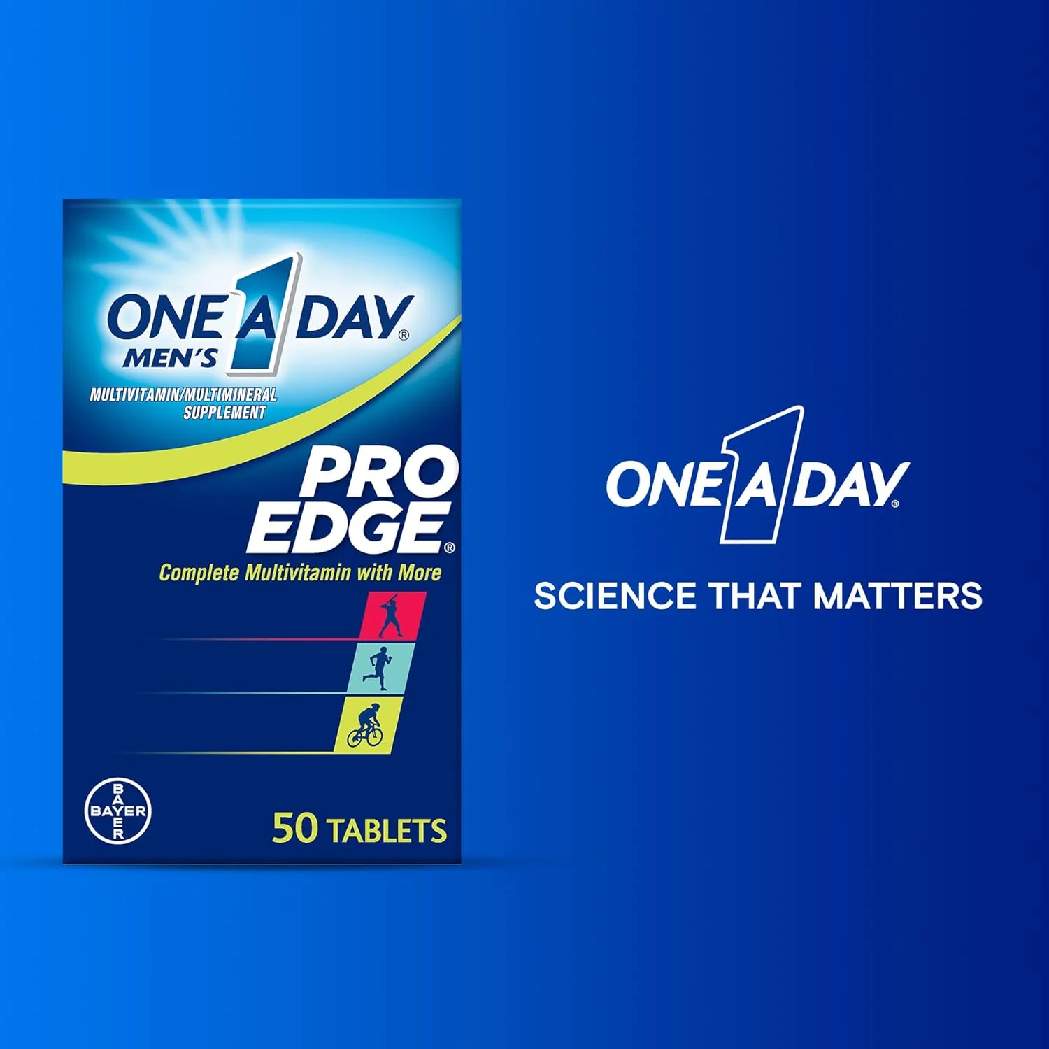 مولتی ویتامین مردانه One A Day Pro Edge، مکمل حاوی ویتامین های A، C، E و ویتامین های B برای پشتیبانی از انرژی و ویتامین D و منیزیم برای عملکرد سالم عضلات، 50 عدد