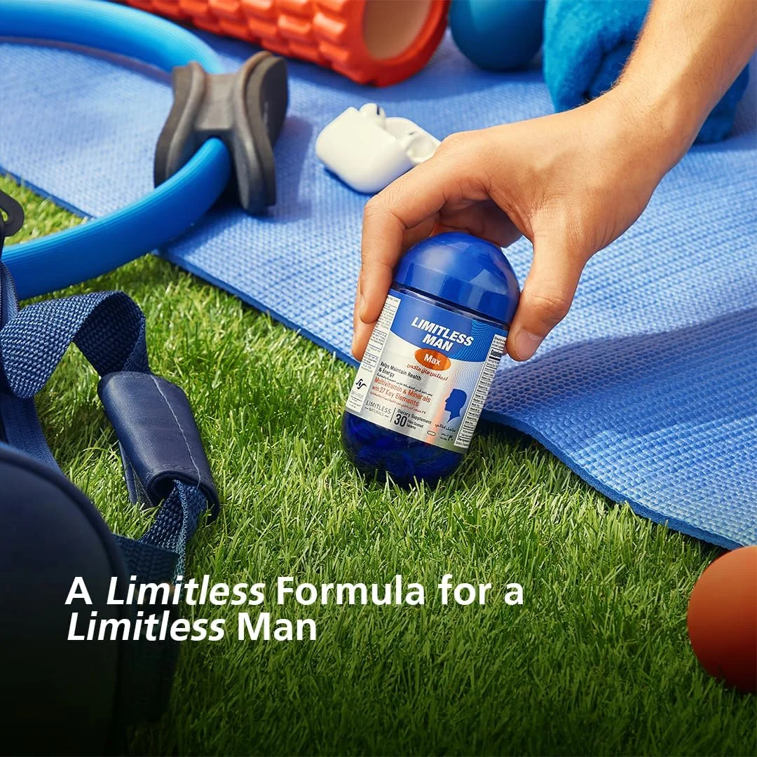 مولتی ویتامین روزانه مردانه Limitless Man Max – حاوی 27 ماده مغذی ضروری – انرژی، نشاط و پشتیبانی از سیستم ایمنی – ویتامین ها با آهن، D و کمپلکس B – 30 قرص