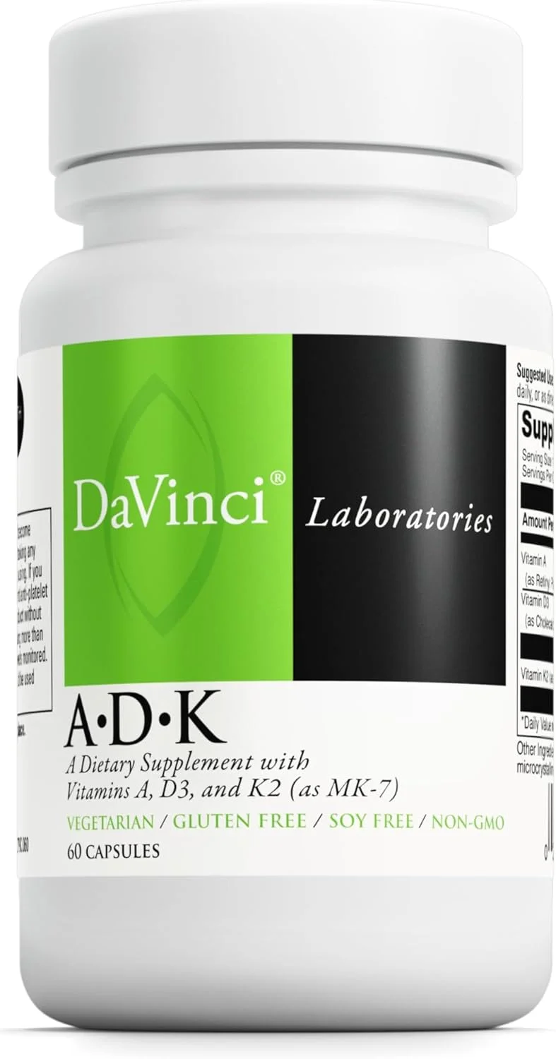 Davinci Laboratories â€“ A.D.K, Vitamins A, D and K Support Bone Health and Calcium Absorption, 60 Capsules, Non-GMO Ingredients