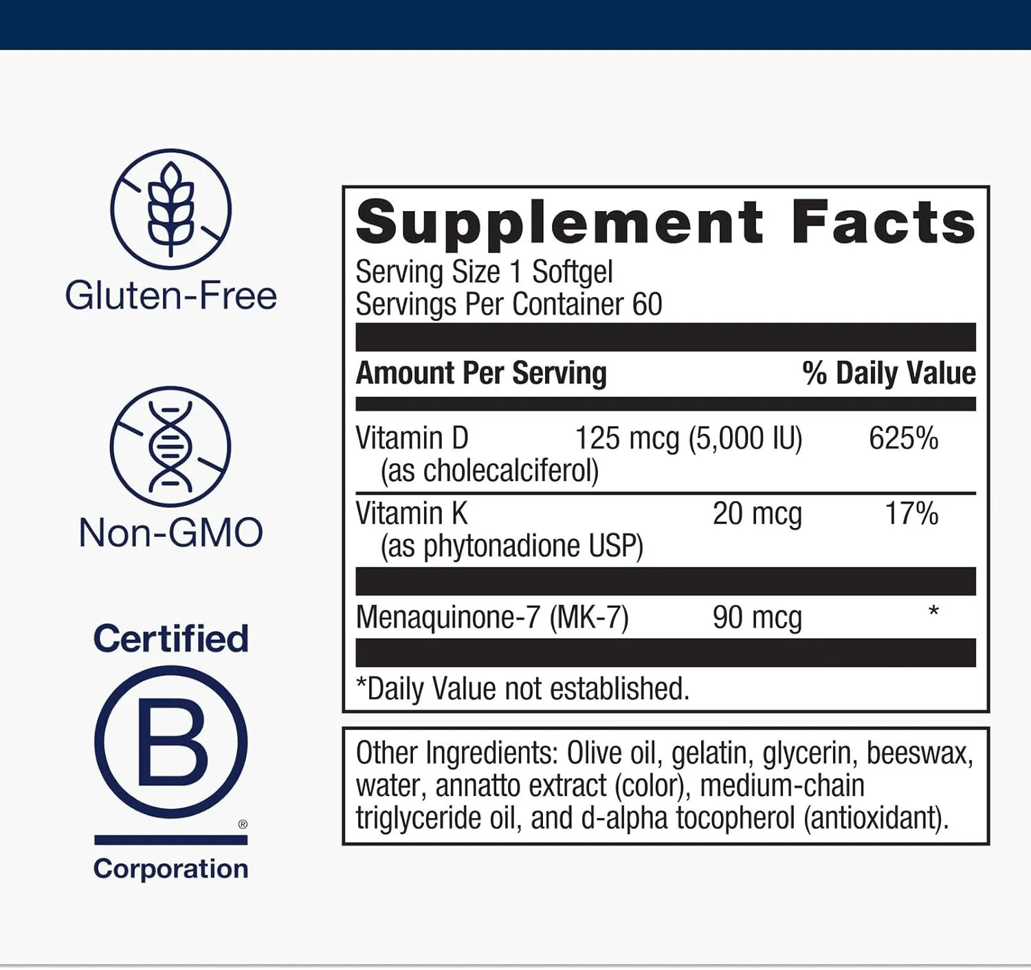 Metagenics Vitamin D3 + K - for Artery Health, Immune Support, Bone & Heart Health* - Vitamin D with MK-7 (Vitamin K2) - Non-GMO - Gluten-Free - 60 Softgels - 5,000 IU