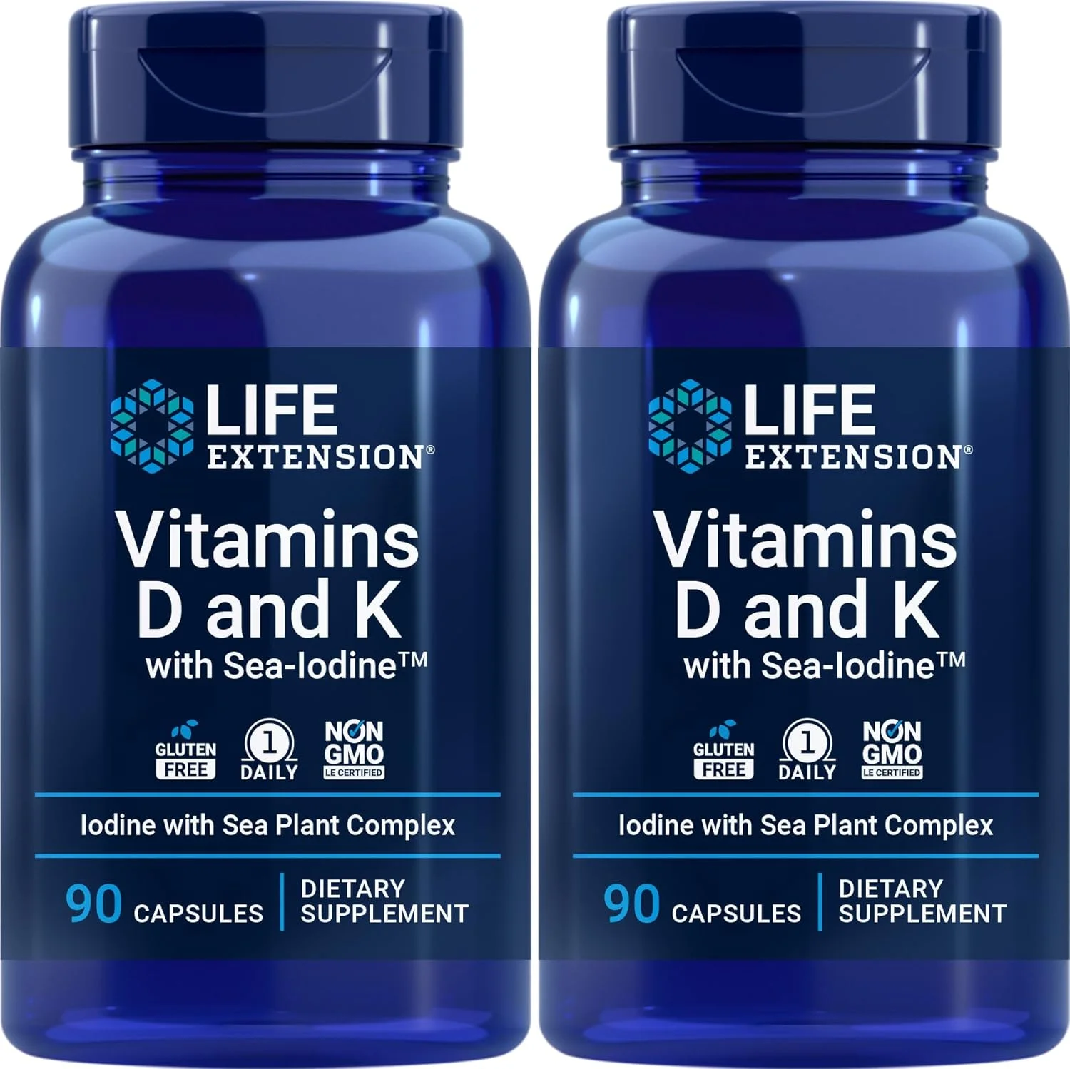 Life Extension Vitamins D and K with Sea-Iodine, 90 Caps (Pack of 2)