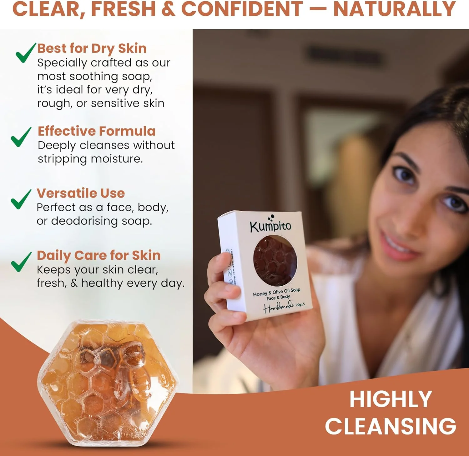 صابون دست ساز عسل و روغن زیتون Kumpito | مرطوب کننده عمیق پوست خشک | غنی شده با ویتامین های E و K | از بین برنده سلول های مرده | لایه برداری ملایم | صابون طبیعی صورت و بدن | مراقبت از پوست گیاهی صابون دست ساز عسل و روغن زیتون Kumpito | مرطوب کننده عمیق پوست خشک | غنی شده با ویتامین های E و K | از بین برنده سلول های مرده | لایه برداری ملایم | صابون طبیعی صورت و بدن | مراقبت از پوست گیاهی
