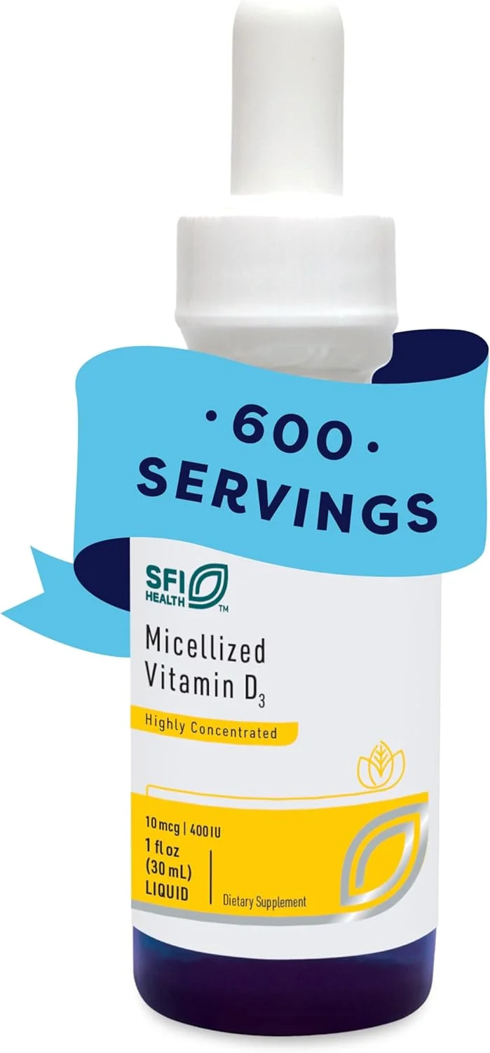 مایع ویتامین D3 میسلار Klaire Labs SFI Health برای کودکان، نوزادان و بزرگسالان - 400 واحد بین المللی ویتامین D در هر قطره - مناسب برای کودکان - پشتیبانی از سیستم ایمنی - قطره با طعم انبه پرتقالی (600 سروینگ / 30 میلی لیتر)